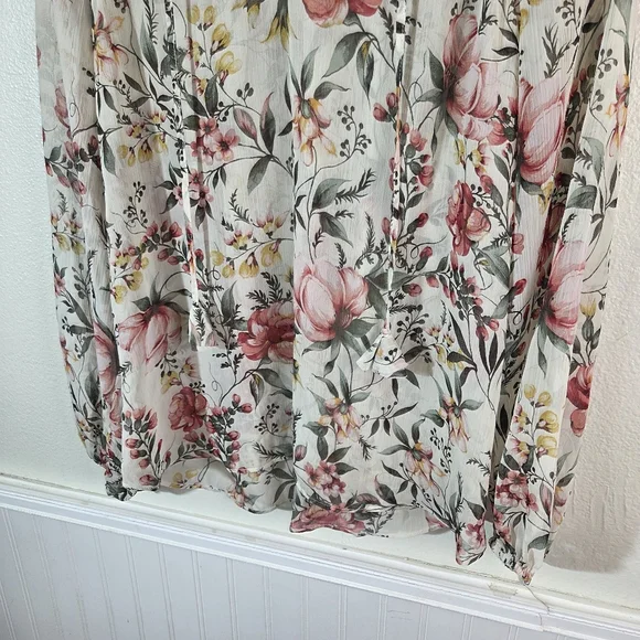 Autres Filles Small Floral Sheer Blouse Boho Tie Neck Top - Picture 10 of 11